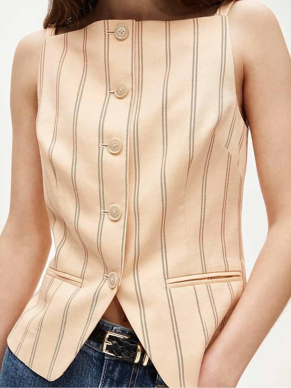 J. Crew Peach Striped Button-Front Vest - Picture 1 of 3
